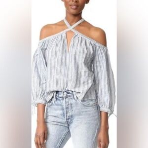Rebecca Taylor Cold Shoulder Yarn Dyed Striped Top